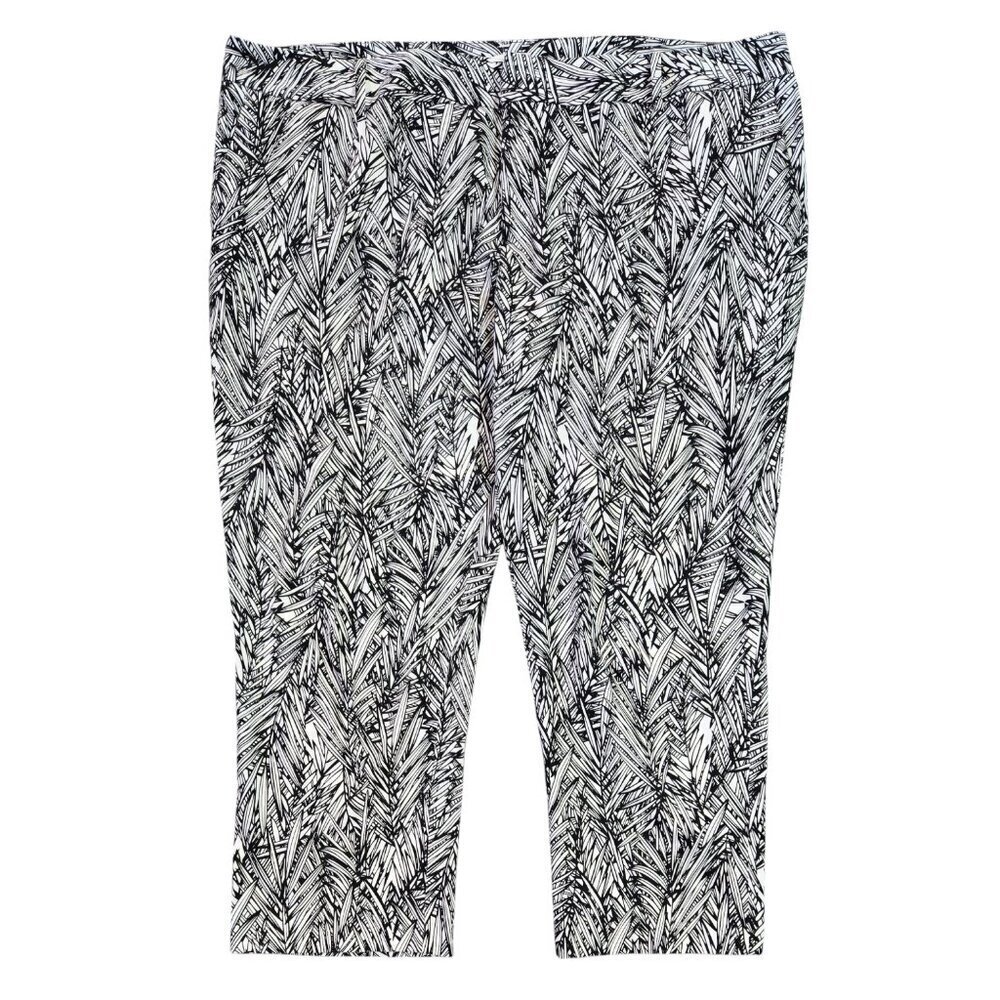 Coldwater Creek Natural Fit White Black Tropical Leaf Cropped Pant Beachy